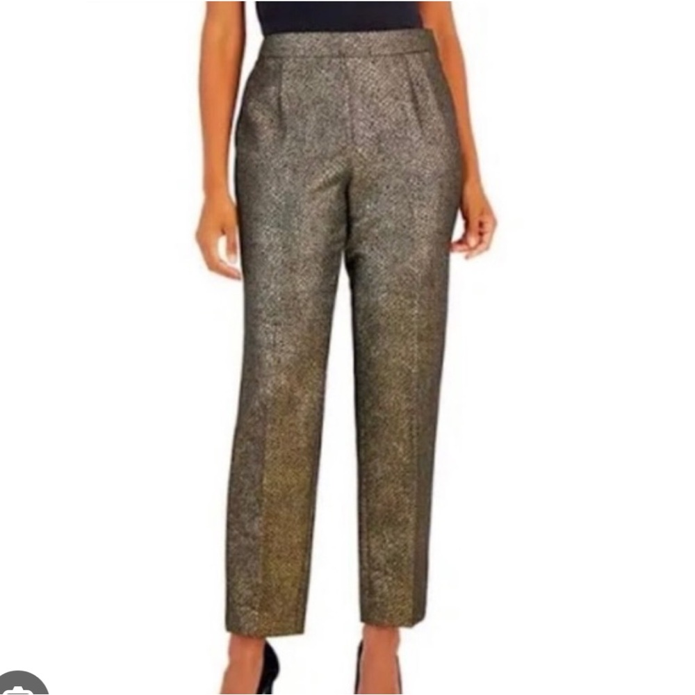 Veronica Beard Stila Metallic Pants Black Gold Crop Straight Leg Trousers
